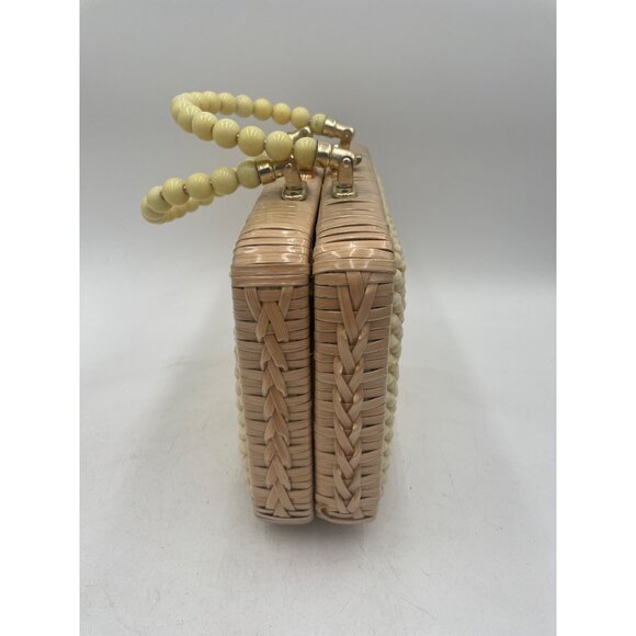 Vintage Wicker & Beaded Handbag With Acrylic Handles - Picture 4 of 10